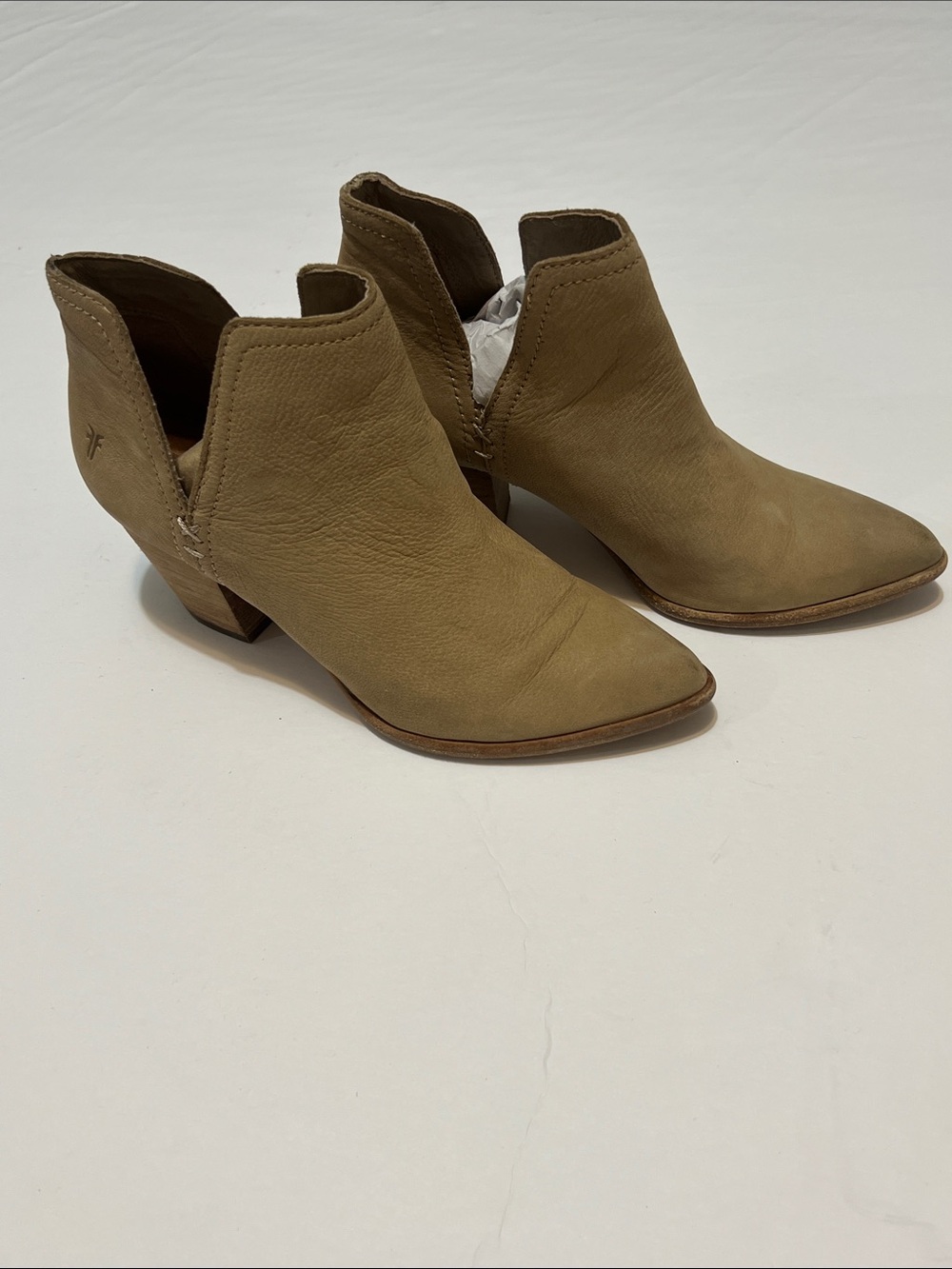 Frye Olive-Tan brown Leather Ankle Booties size 5 1/2